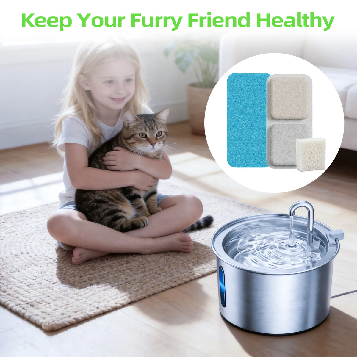 Cat Water Fountain Filter Replacement Set with Sponges