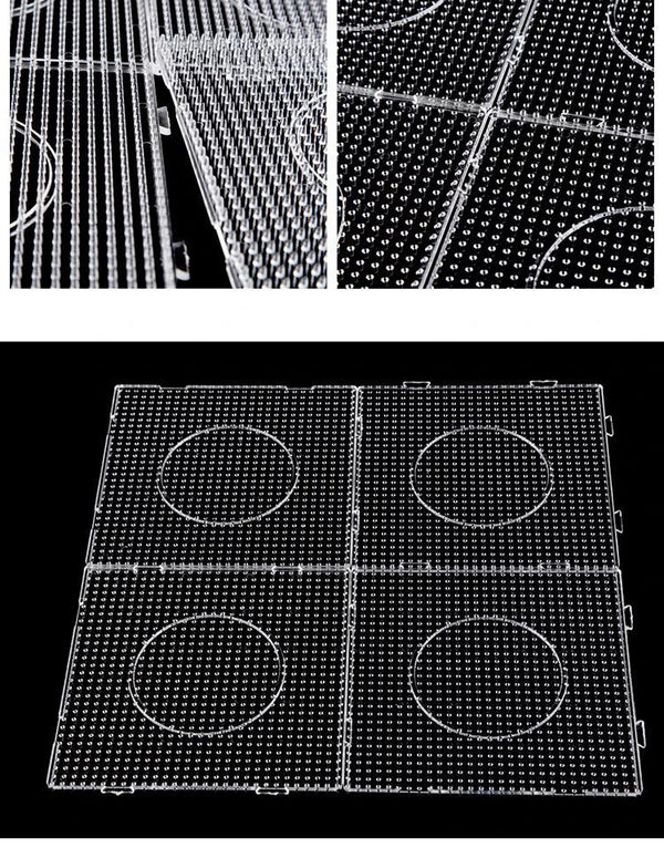 Gros plan d'un jeu de pinces pour billes de précision montrant diverses grilles et motifs de billes.