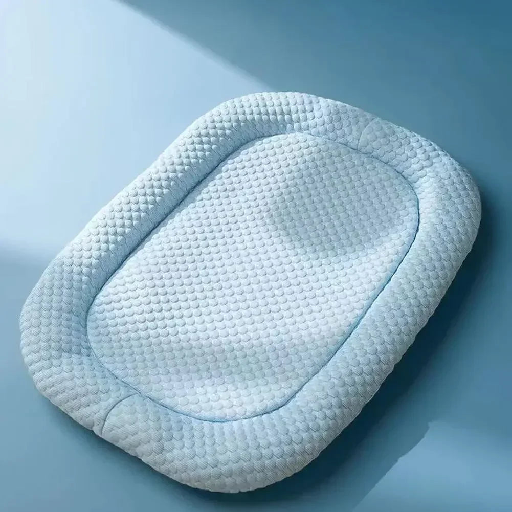 Light blue quilted ice silk cooling pet bed for dogs and cats