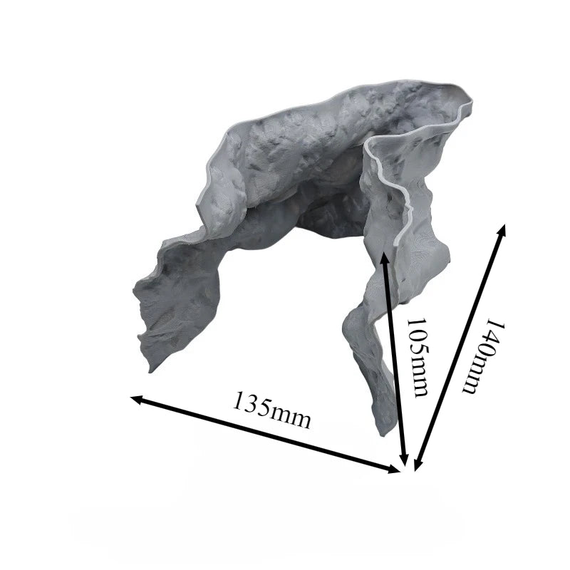 A gray 3D rock cave aquarium ornament with natural terrain design shown from the side.