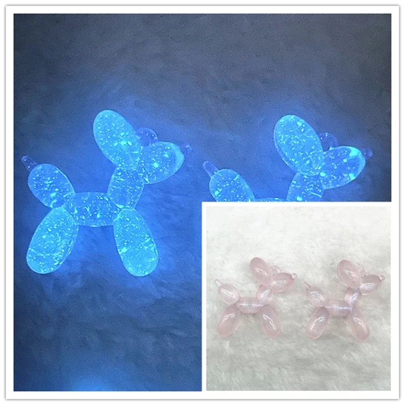 Blue glowing acrylic balloon dog charm pendants for jewelry making and keychains