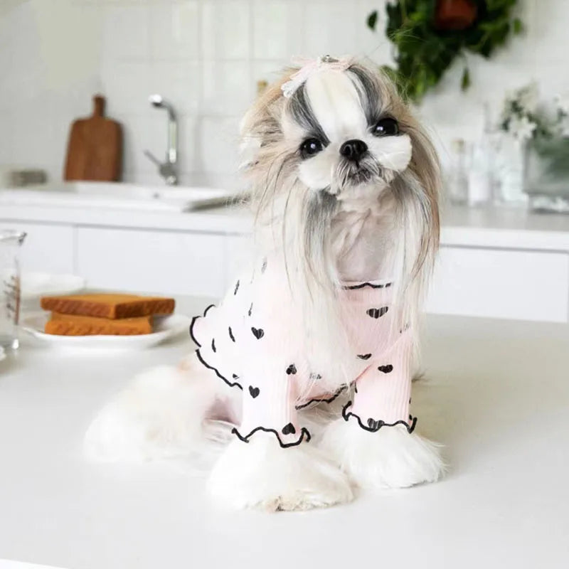Cozy Heart Print Waffle Vest for Small Dogs