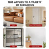 Various scenarios showing a sofa, door, glass, and wall surface where the self-adhesive cat scratcher can be applied.