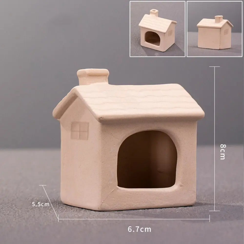 A beige ceramic aquarium shrimp hideaway cave with a roof and entrance, shown from the side.