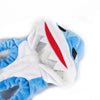 Blau-weißes Fleece-Tierhai-Cosplay-Kostüm mit Zahnmond-Design.