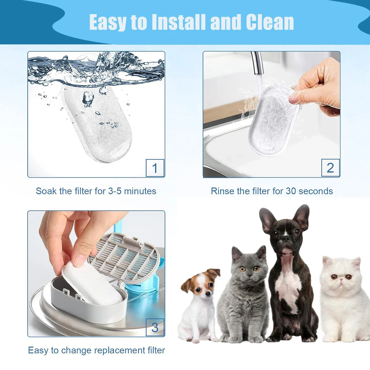 Replacement Filters for Cat Water Fountains (2.2L Compatible)