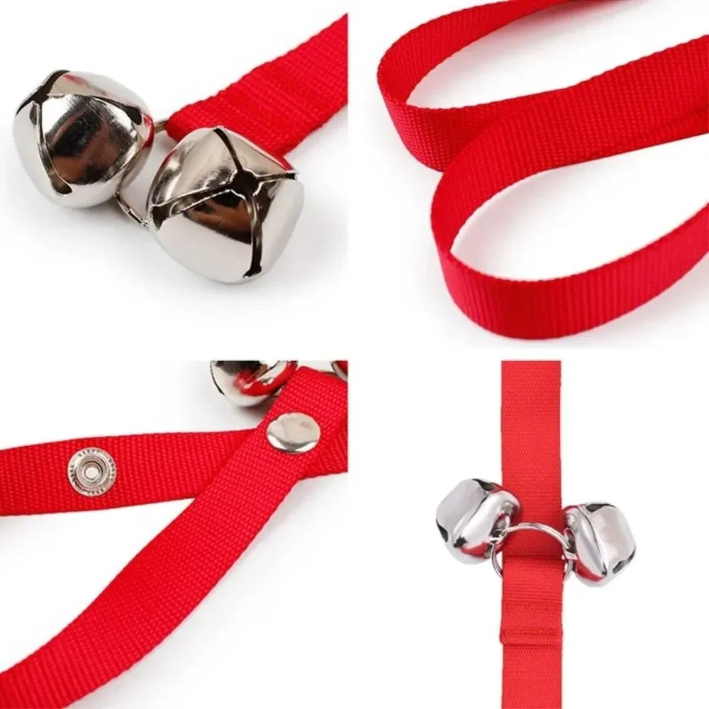 Red adjustable metal dog doorbell with silver bell and strap for potty training
