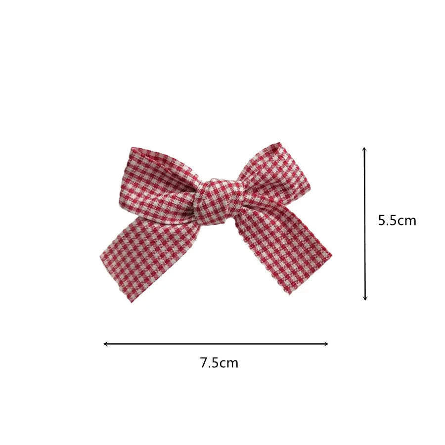 Red Plaid Fabric Bow Hair Clips for Girls