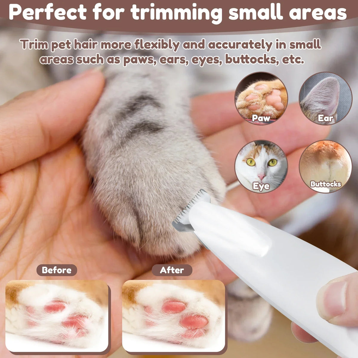 Cordless Waterproof Dog Paw Trimmer with LED Light