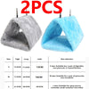 Two pairs of plush, fuzzy bird hammocks or nests in gray and blue colors for small birds