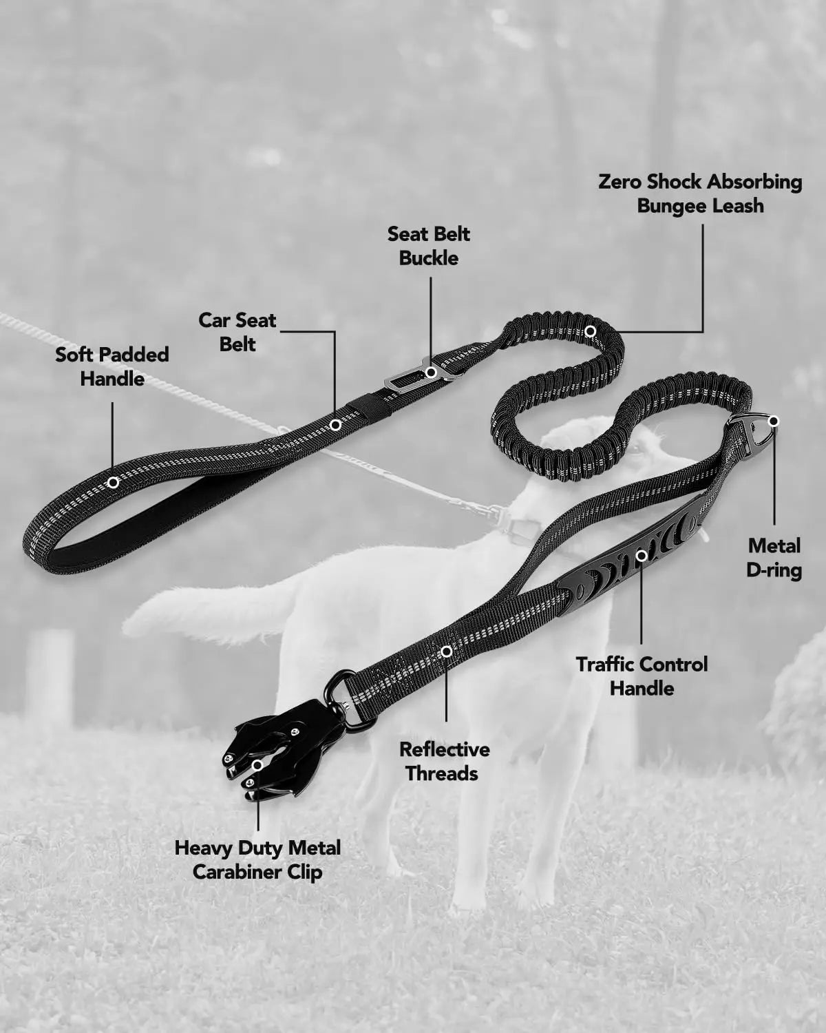 طوق كلاب تكتيكي مع حزام أمان، وحلقة معدنية (D-ring)، ومقبض للتحكم المروري.