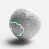 Graue sechseckige Spielball mit Pfotenabdruck-Design, leicht schräg dargestellt.