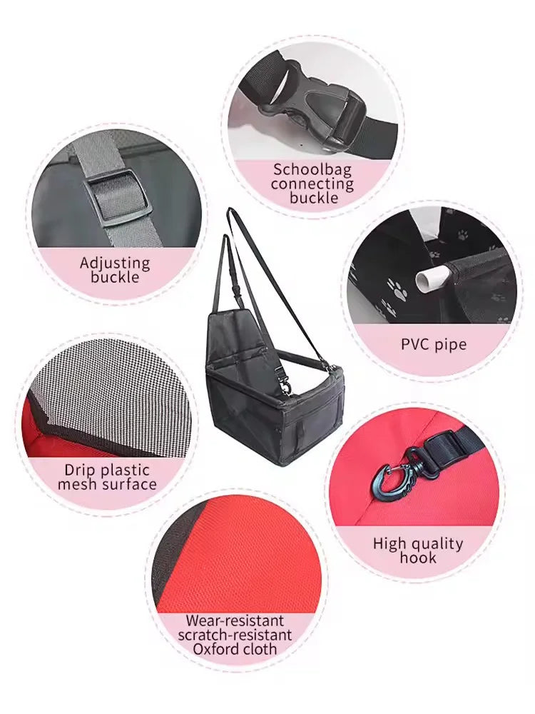 Foldable Car Dog Seat for Small Dogs – Portable Travel Booster with Safety Belt