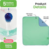 A green reusable waterproof pet training pad with a soft-touch top layer and non-slip backing, demonstrating a 5-gallon splas