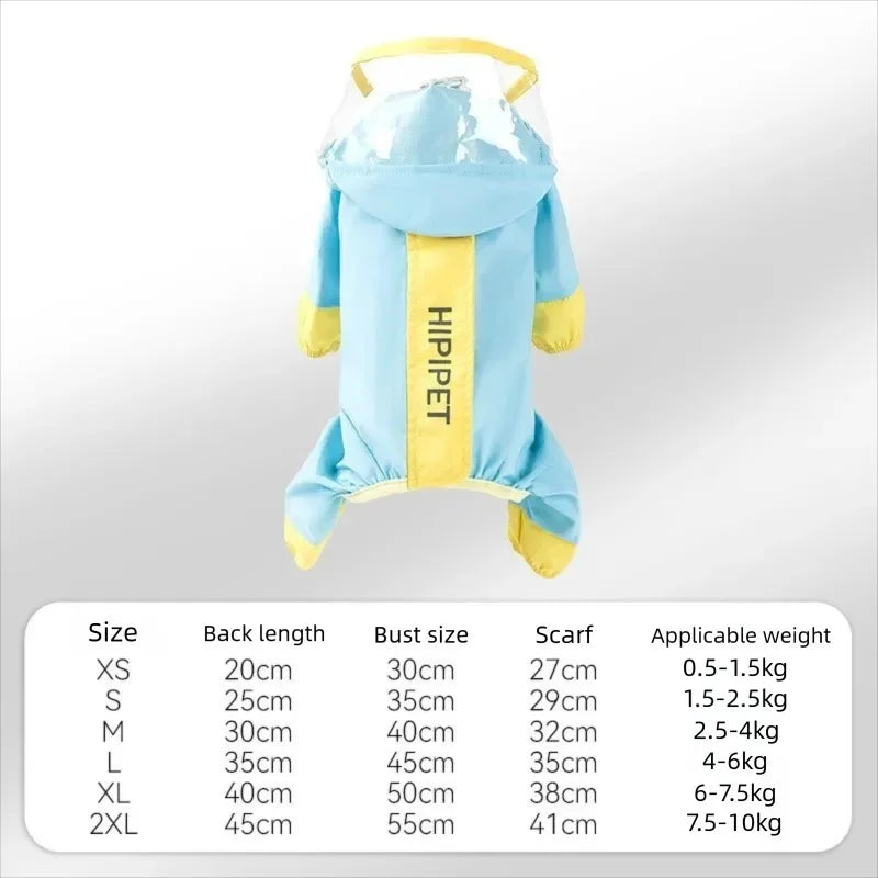 Small Dog Full-Body Raincoat with 4-Leg Coverage