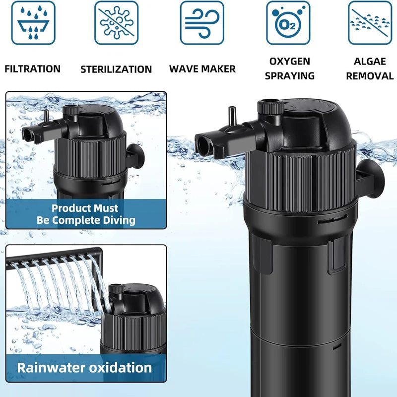 Filtre Submersible 5-en-1 pour Aquarium avec Stérilisateur UV