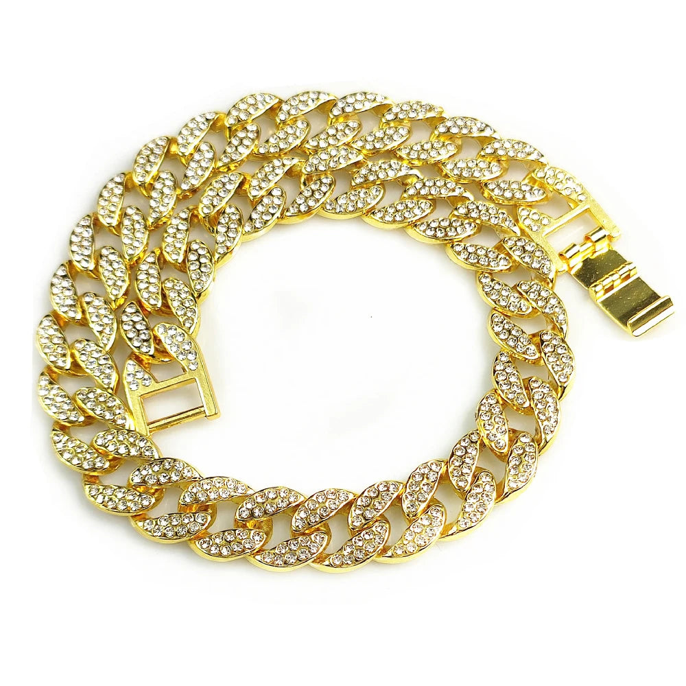Crystal-Embellished Cuban Link Dog Collar