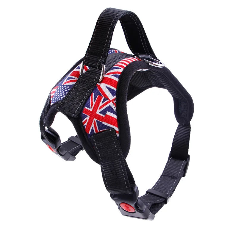 Harnais en nylon rembourré pour chien avec bandes réfléchissantes