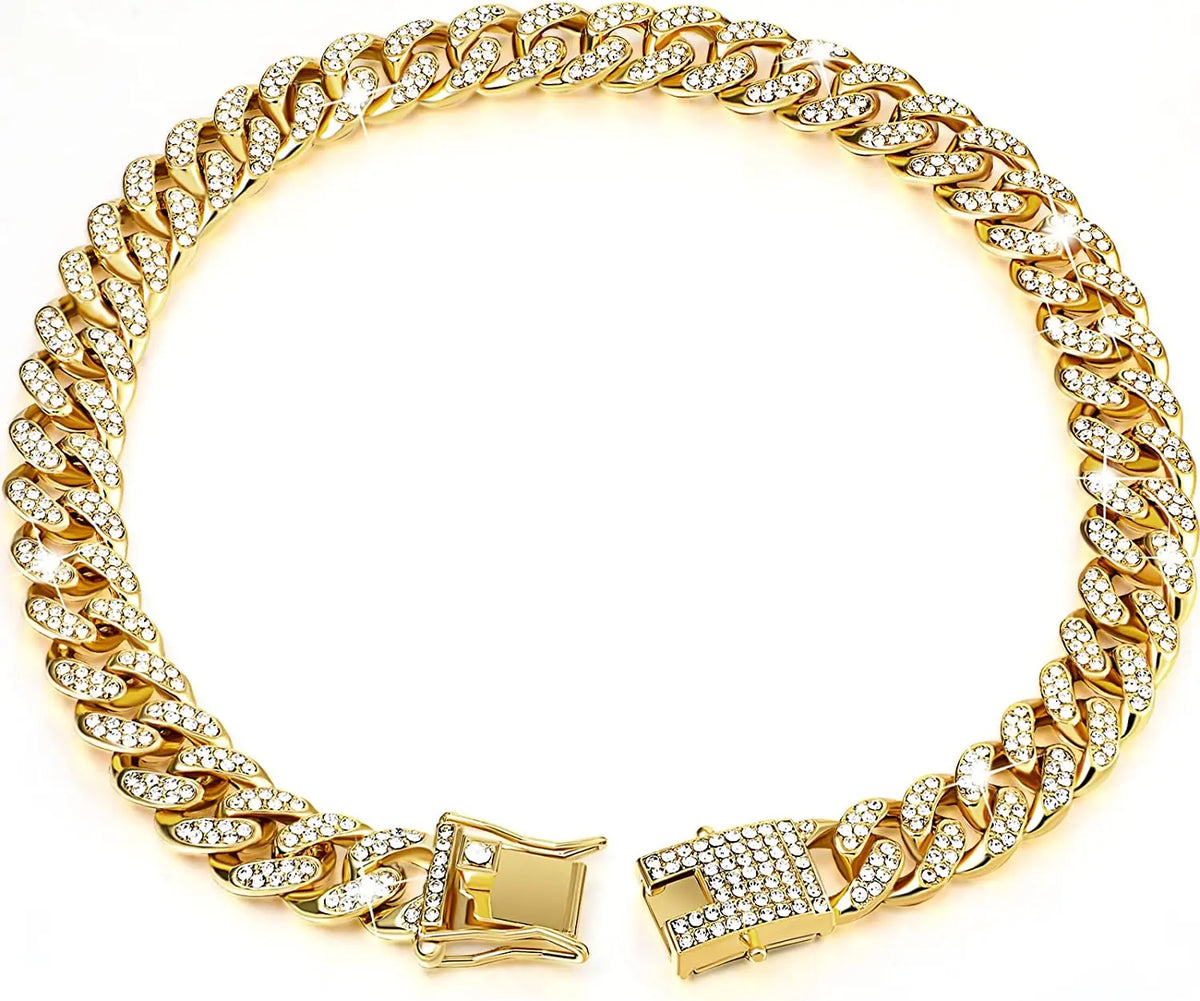 Luxury Crystal Cuban Chain Cat Collar with Safety Buckle