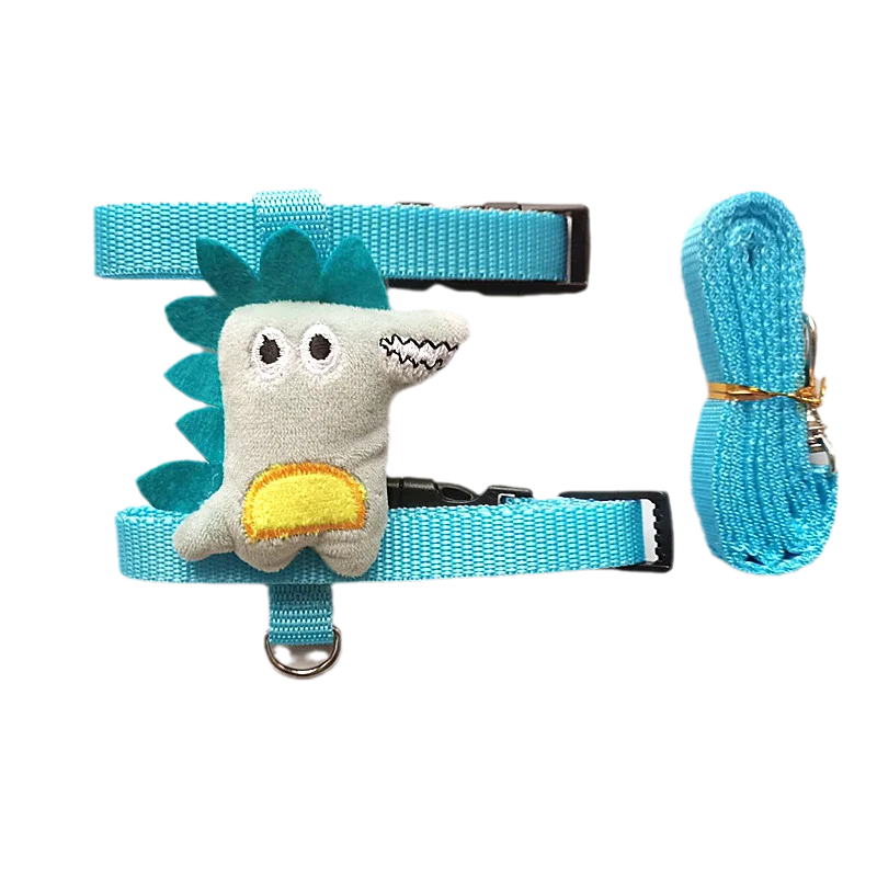 A blue cartoon rabbit harness and leash set with a fluffy rabbit figure and matching blue fabric.