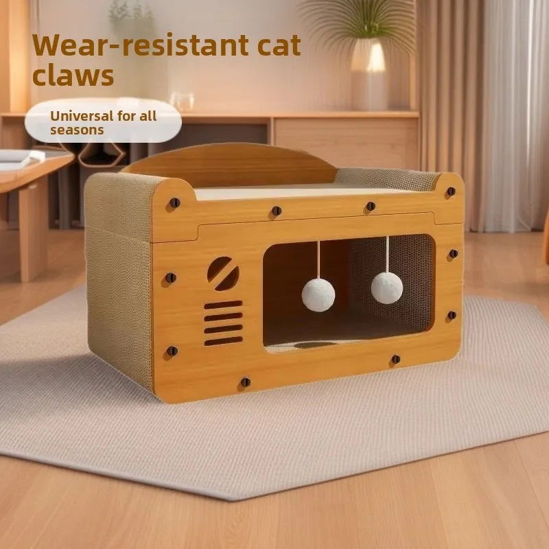 2-in-1 Cat Scratcher House with Hideout and Lounge Bed