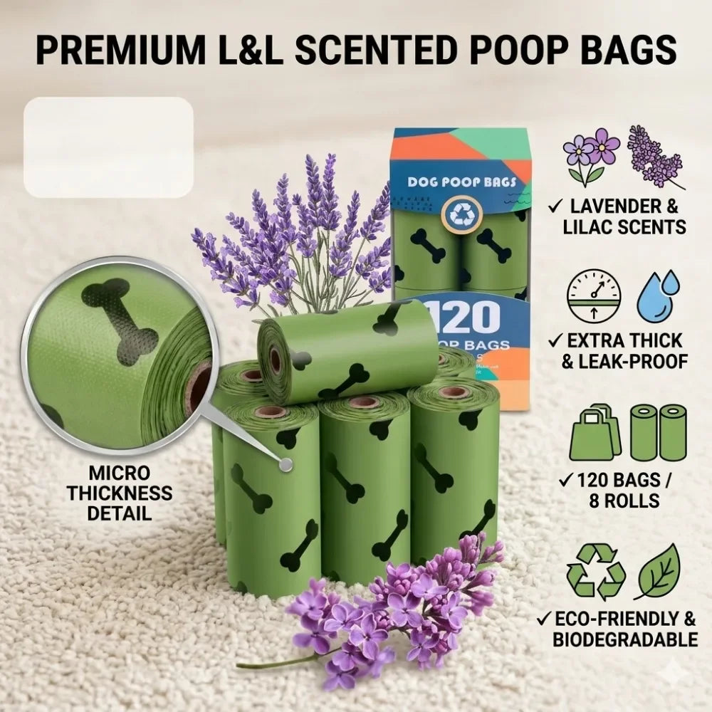 Lavender Scented Biodegradable Dog Poop Bags (120 Count)