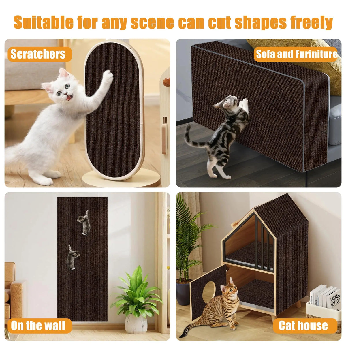 Self-adhesive cat scratching mat suitable for various scenes, including sofa and furniture protection.