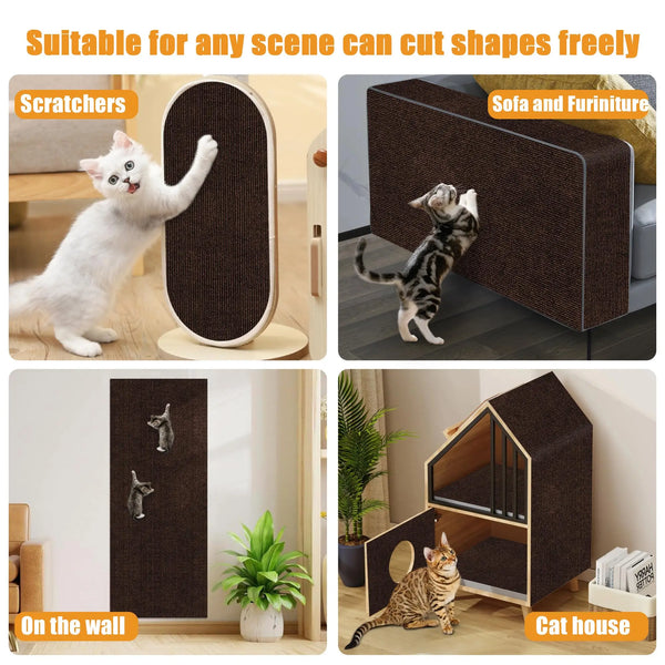 Self-adhesive cat scratching mat suitable for various scenes, including sofa and furniture protection.