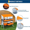 An orange and silver egg collection device with a pitched roof and ventilation hole shown outdoors.