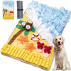 A yellow pet sniffing training blanket featuring various fabric elements like a brush, cloth, and orange star shapes for dog 