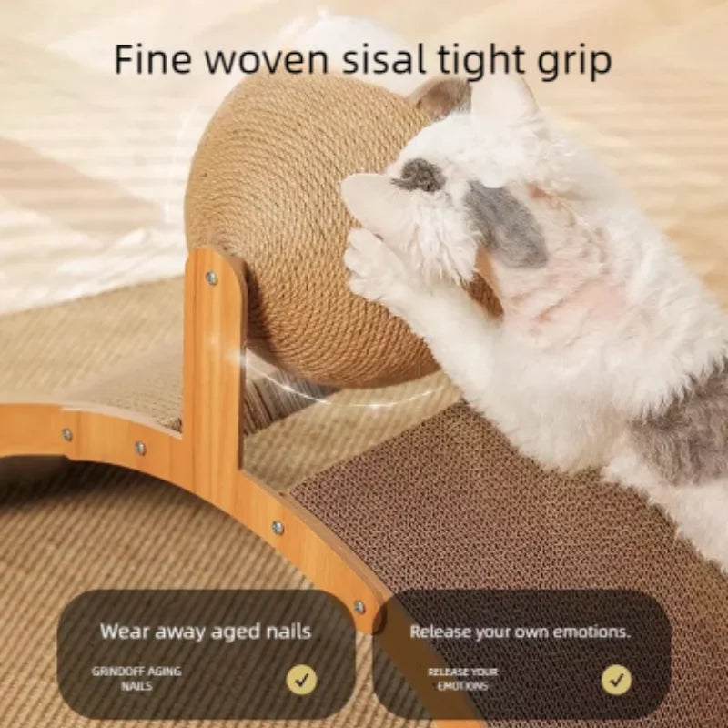 Wooden Cat Scratcher Ball with Sisal Surface