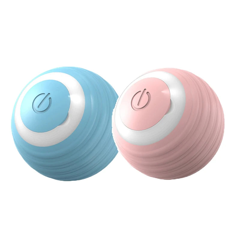 Intelligenter interaktiver Rollball für Katzen in hellblau und pink.