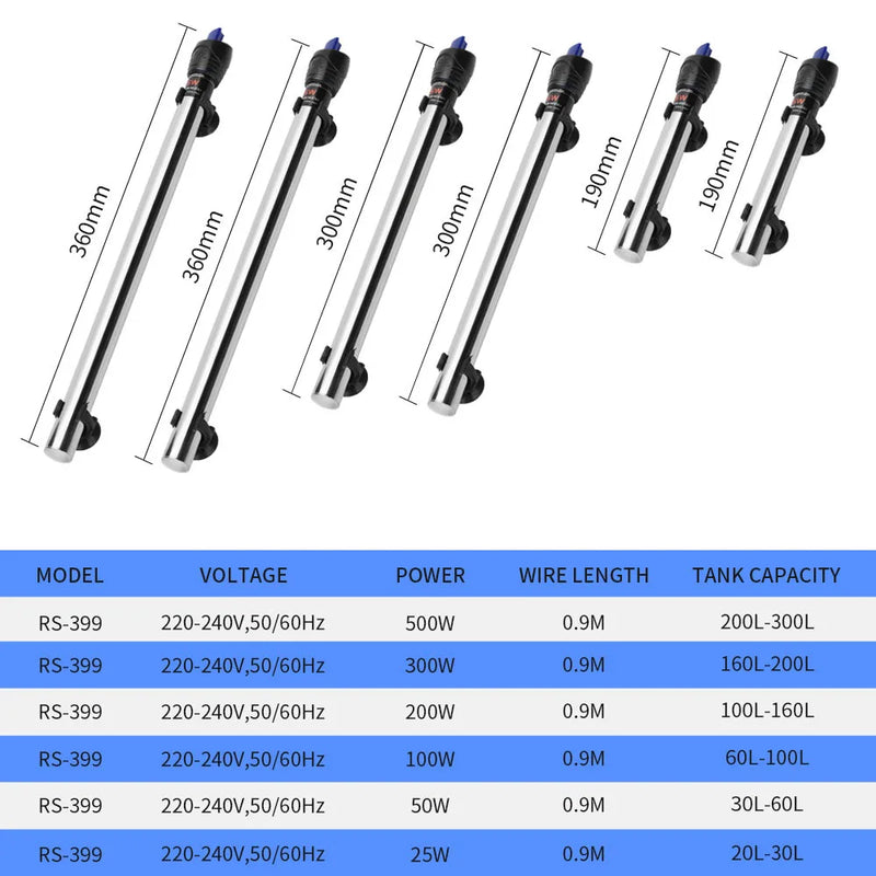 Chauffe-eau submersible réglable pour aquarium