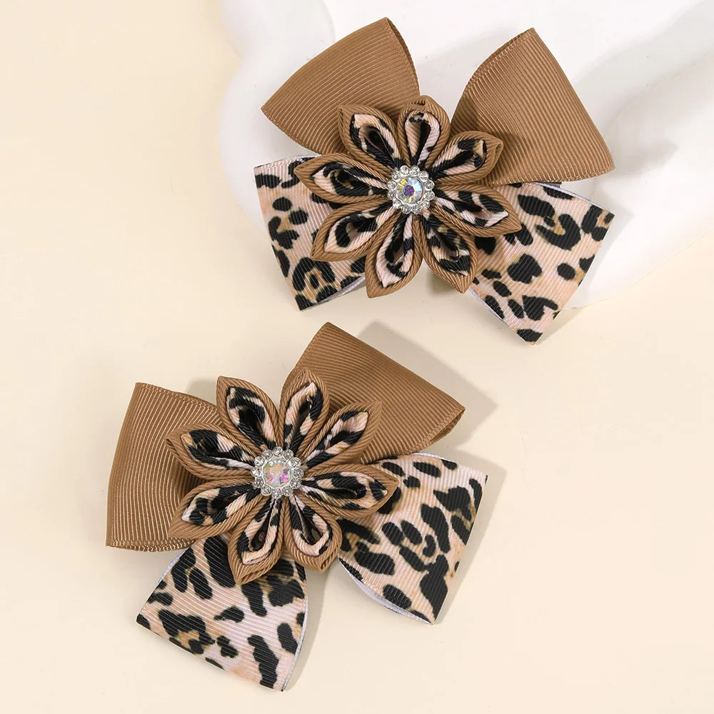 Leopard Bow Hair Clips for Girls - Set of 2