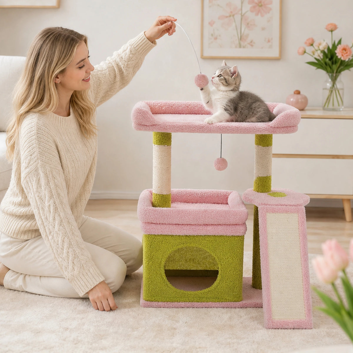 Compact Cat Tree Tower with Sisal Scratching Posts and Cozy Perches