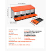 An orange and silver galvanized steel chicken nesting box with an egg collection tray shown from above.