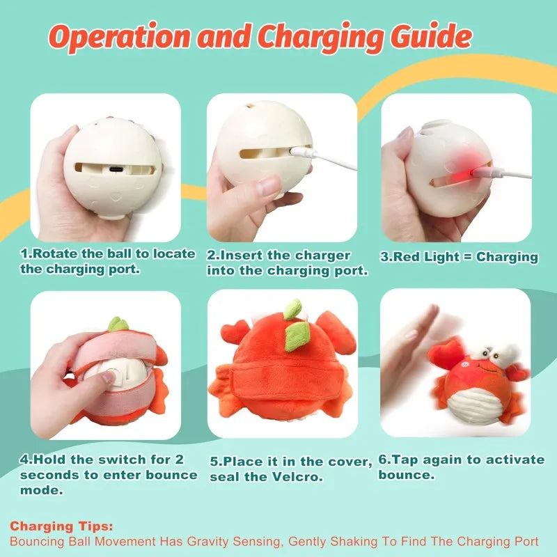 Interactive Crab Plush Toy with Motion-Activated Ball for Dogs