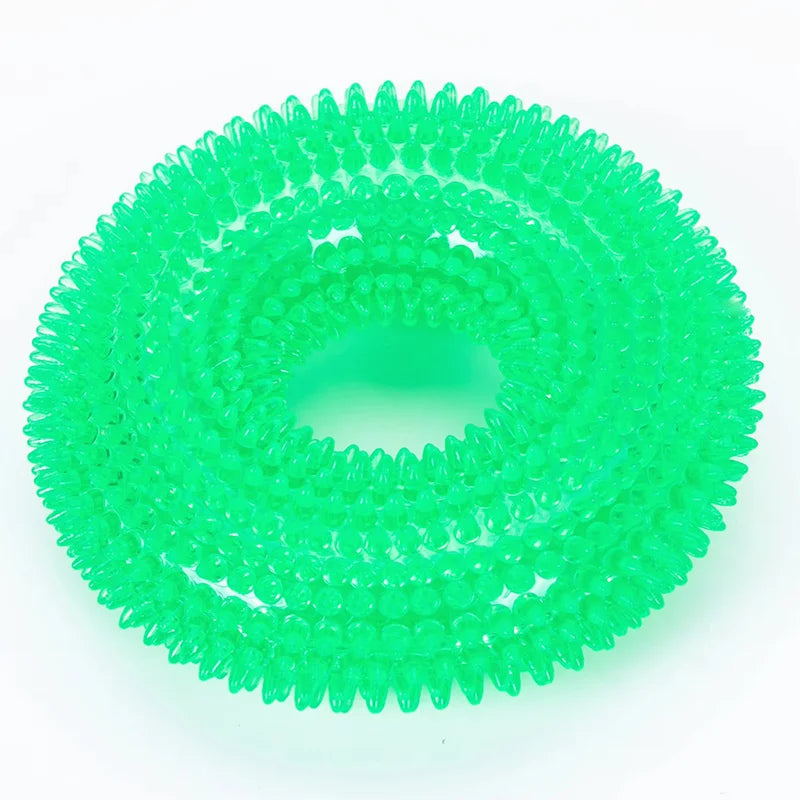 Bite-Resistant Squeaky Dog Chew Toy with Spiky Teething Ring