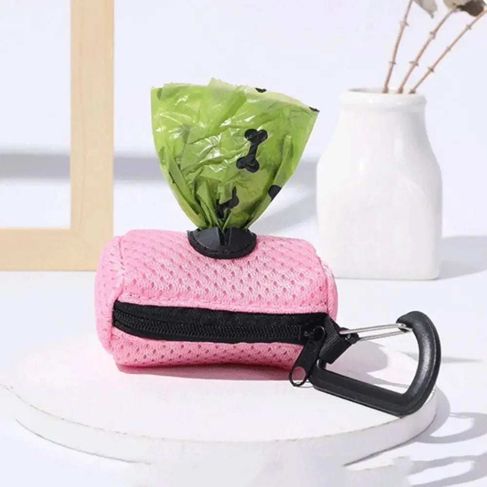 Portable Mesh Dog Waste Bag Dispenser with Carabiner Clip