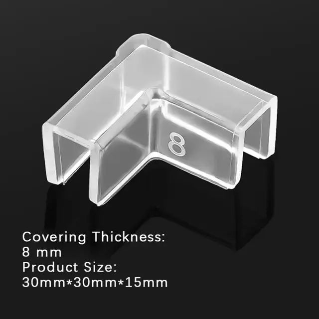 Klare Acryl-Eckschutzpfropfen mit 8 mm Dicke und Maßen von 30x30x15 mm