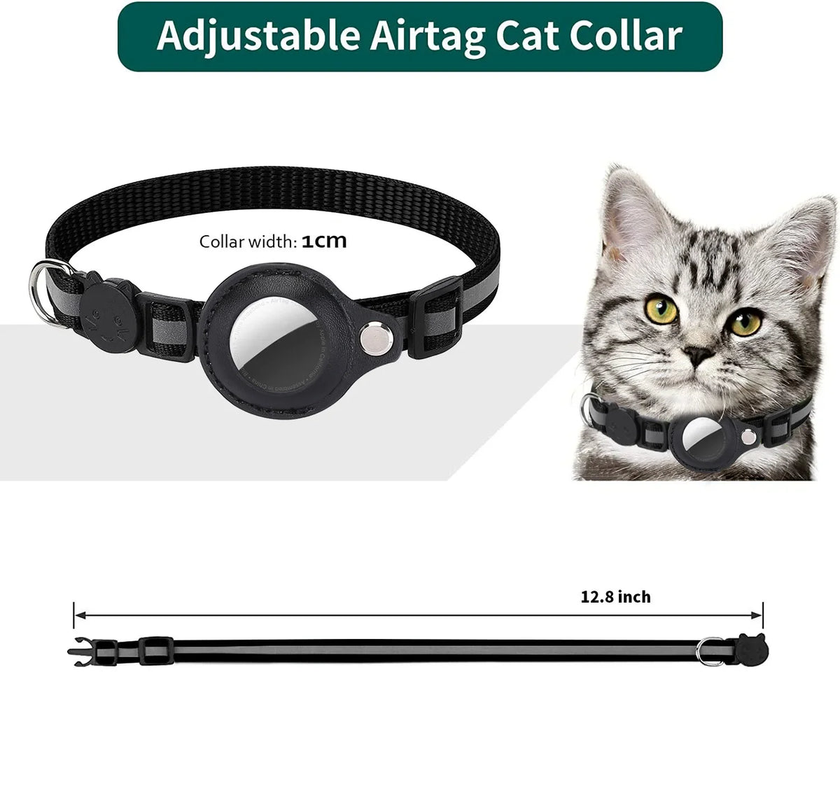 Breakaway Cat Collar with AirTag Holder and Reflective Strips
