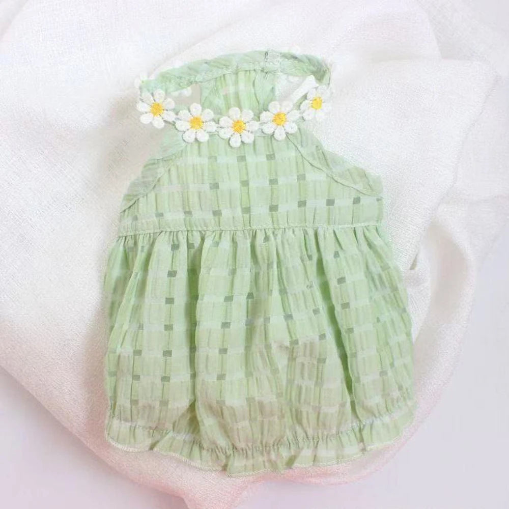 Yellow Floral Wreath Collar Mini Dog Dress