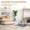 Elevated cat bowls with food mat featuring a 15 degree tilted stainless steel stand for two dishes