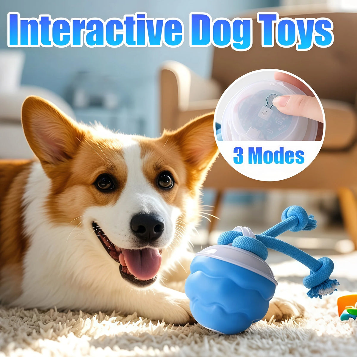 Interactive Rolling Dog Ball with Motion Sensor and Rope