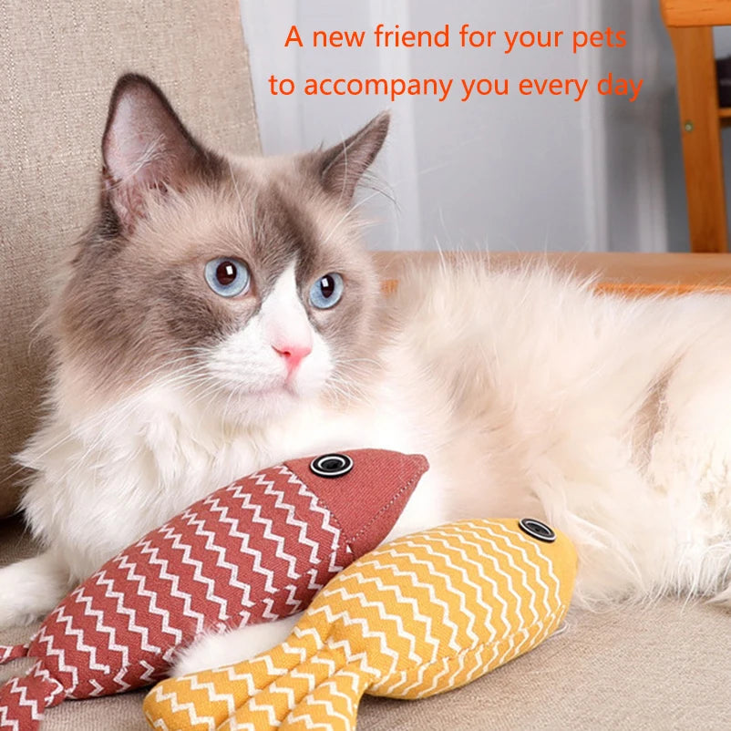 Interactive Linen Fish Cat Toy - Bite-Resistant & Dental Chew Plush