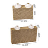Perchoir en bois avec surface en fibre naturelle tressée et poteaux de nourriture en plastique blanc pour jouets à mâcher pou