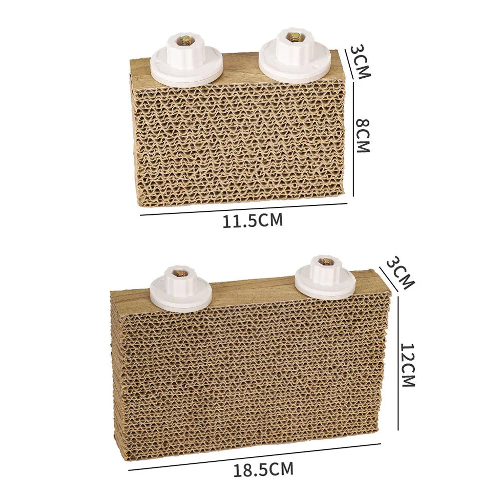 Perchoir en bois avec surface en fibre naturelle tressée et poteaux de nourriture en plastique blanc pour jouets à mâcher pou