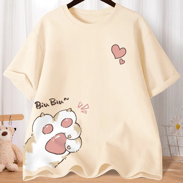 Camiseta Oversize con Estampado de Gato Dibujado