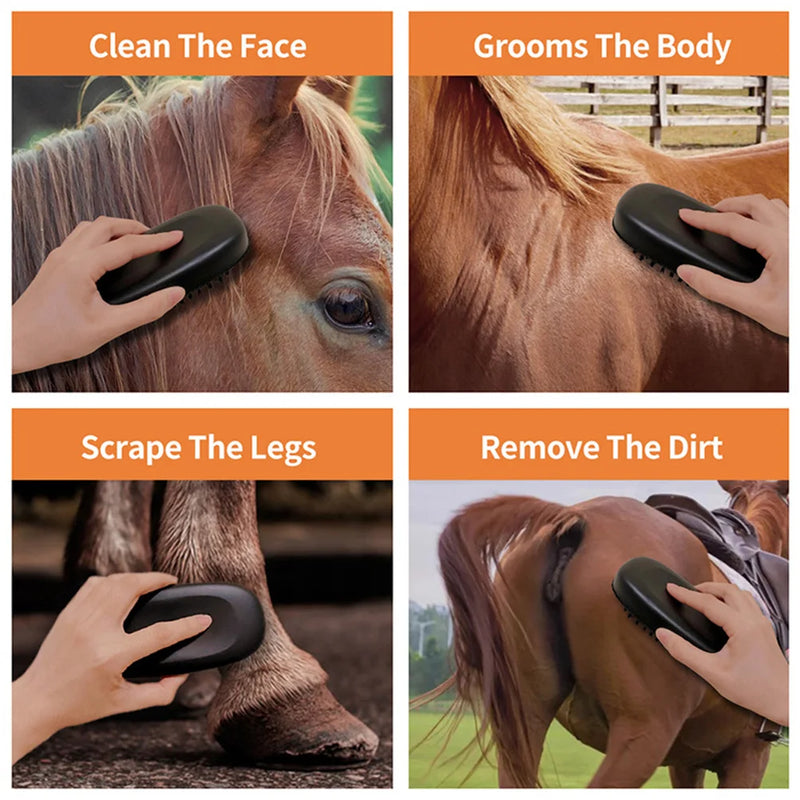 Brosse de toilettage ergonomique pour chevaux avec poignée antidérapante
