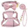 Classic Plaid Dog Collar, Harness & Leash Set with Bowtie